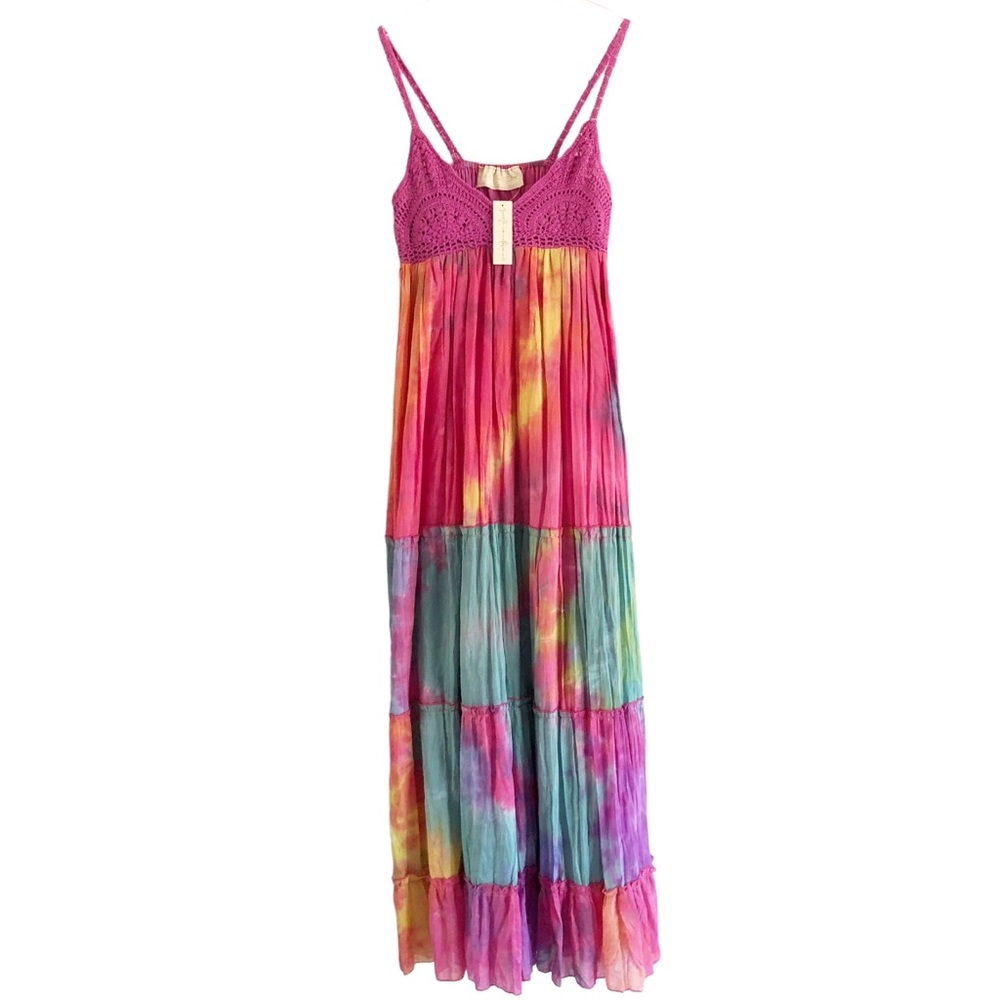 Jen's Pirate Booty Tie-Dye Maxi Dress in Pink, Yellow, Teal